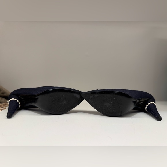 Chanel Navy Blue Canvas Embellished Pointed Toe Pumps - Picture 5 of 6